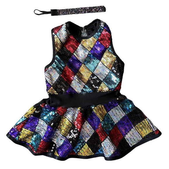 Curtain Call Kaleidoscope Jazz, Tap, Dance Costume Child's CME 7/8 Sequin Peplum - Picture 6 of 10